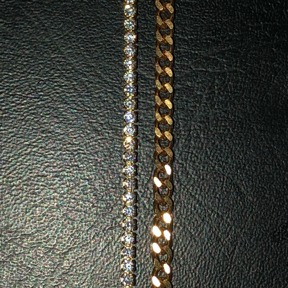 Gold Micro tennis and micro Cuban link necklaces